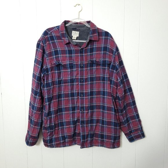 LL Bean Plaid Flannel Jacket Mens Traditional Fit Button-Up Size L REGULAR